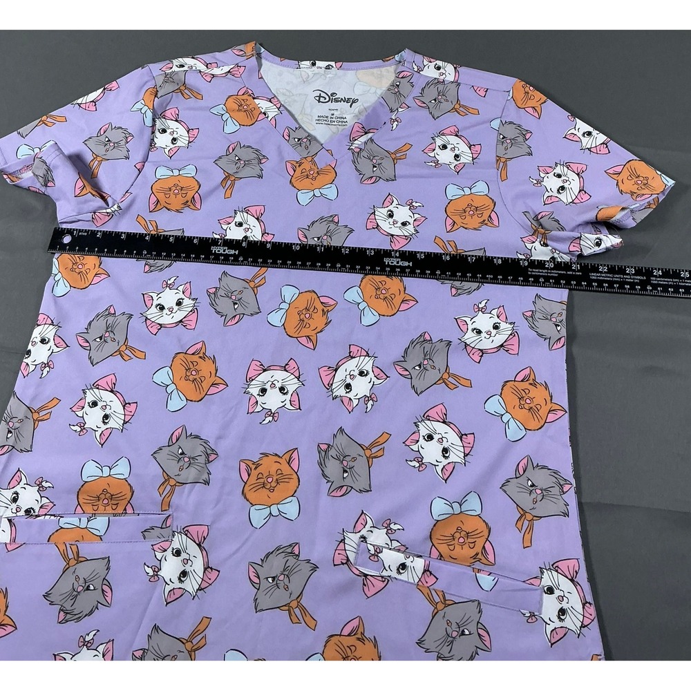 Disney Aristocats Womens Scrub Top Lavender Marie Cat V-Neck Size M New - Picture 3 of 12